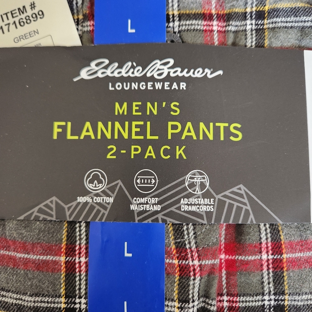 Eddie Bauer  Green Gray and Red Plaid Flannel Pants 2-Pack - Picture 3 of 4